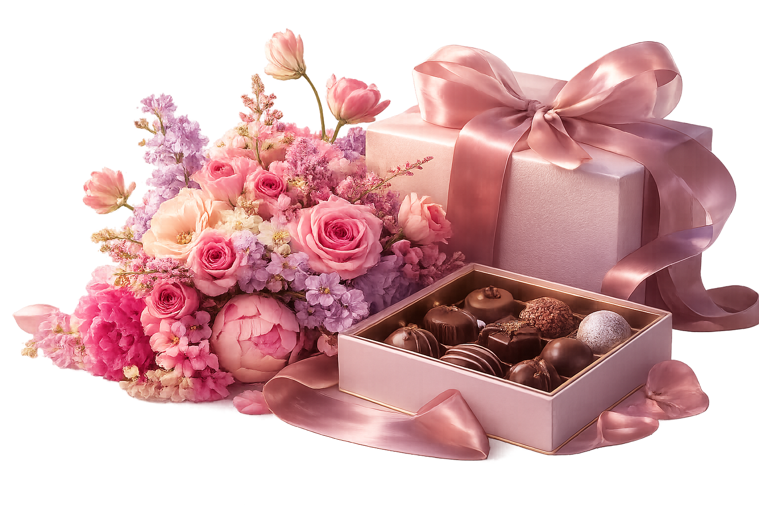 A personalised gift box with flowers and chocolates